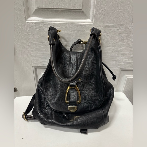 G.I.L.I. Black Pebbled Leather Convertible Backpack Shoulder Bag Tassel 13x12x5" - Picture 4 of 12